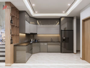 Tủ bếp inox cánh kính 